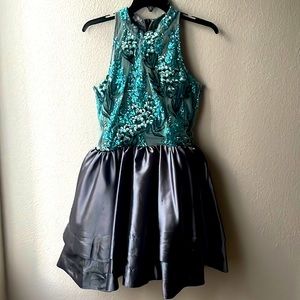 Girls Miss Behave Peacock and Silver-Colored Cocktail/Party Dress